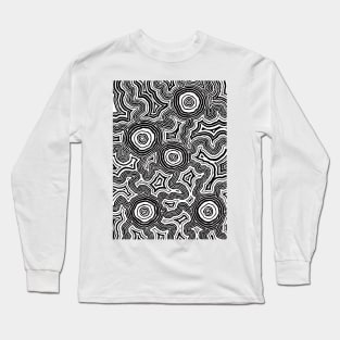 Aboriginal Art - Pathways Black And White Long Sleeve T-Shirt